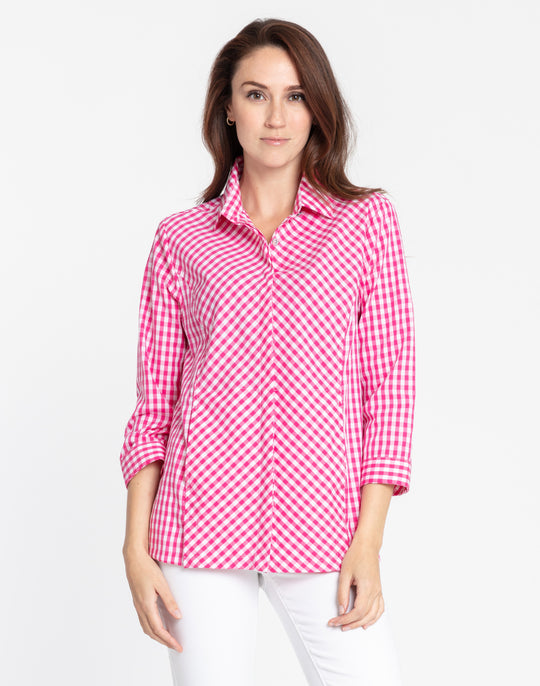 Alison 3/4 Sleeve Classic Mini Gingham Shirt