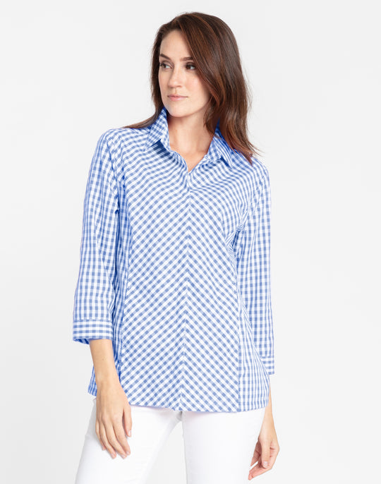 Alison 3/4 Sleeve Classic Mini Gingham Shirt