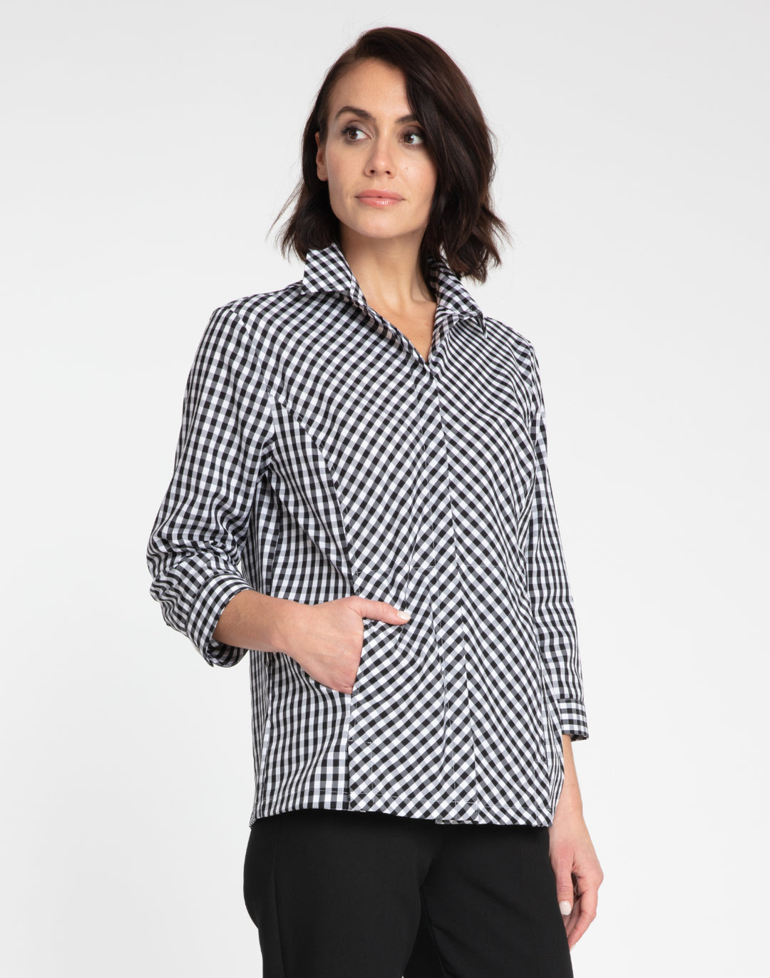 Alison 3/4 Sleeve Classic Mini Gingham Shirt