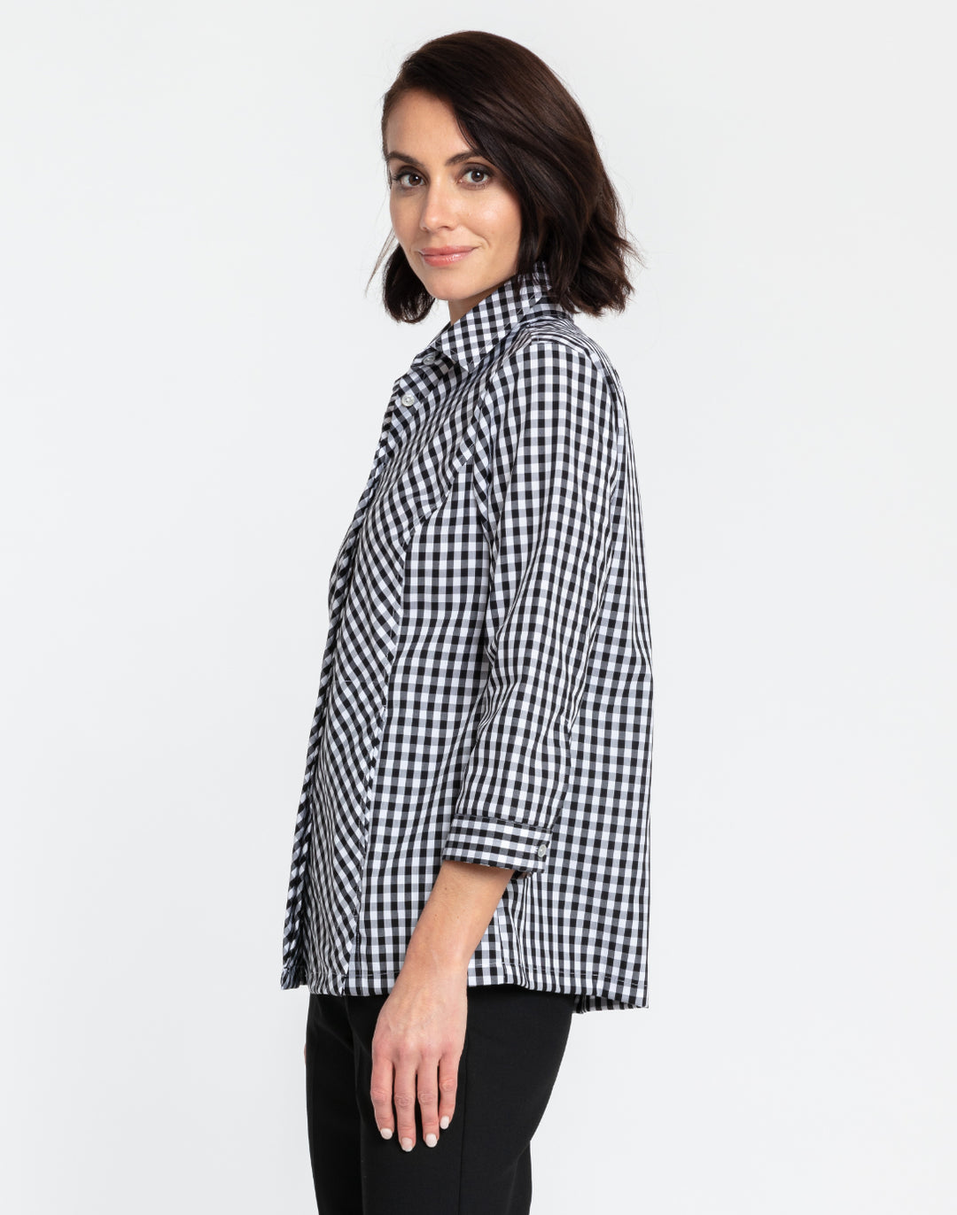 Alison 3/4 Sleeve Classic Mini Gingham Shirt