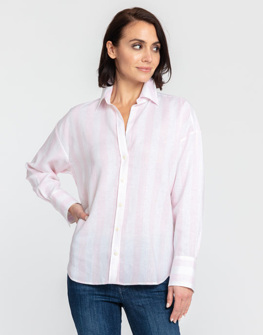 Larissa Long Sleeve Luxe Linen Cabana Stripes Shirt