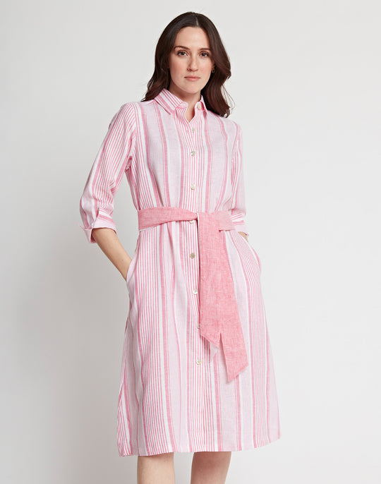 Tamron 3/4 Sleeve Linen Variegated Stripes Dress