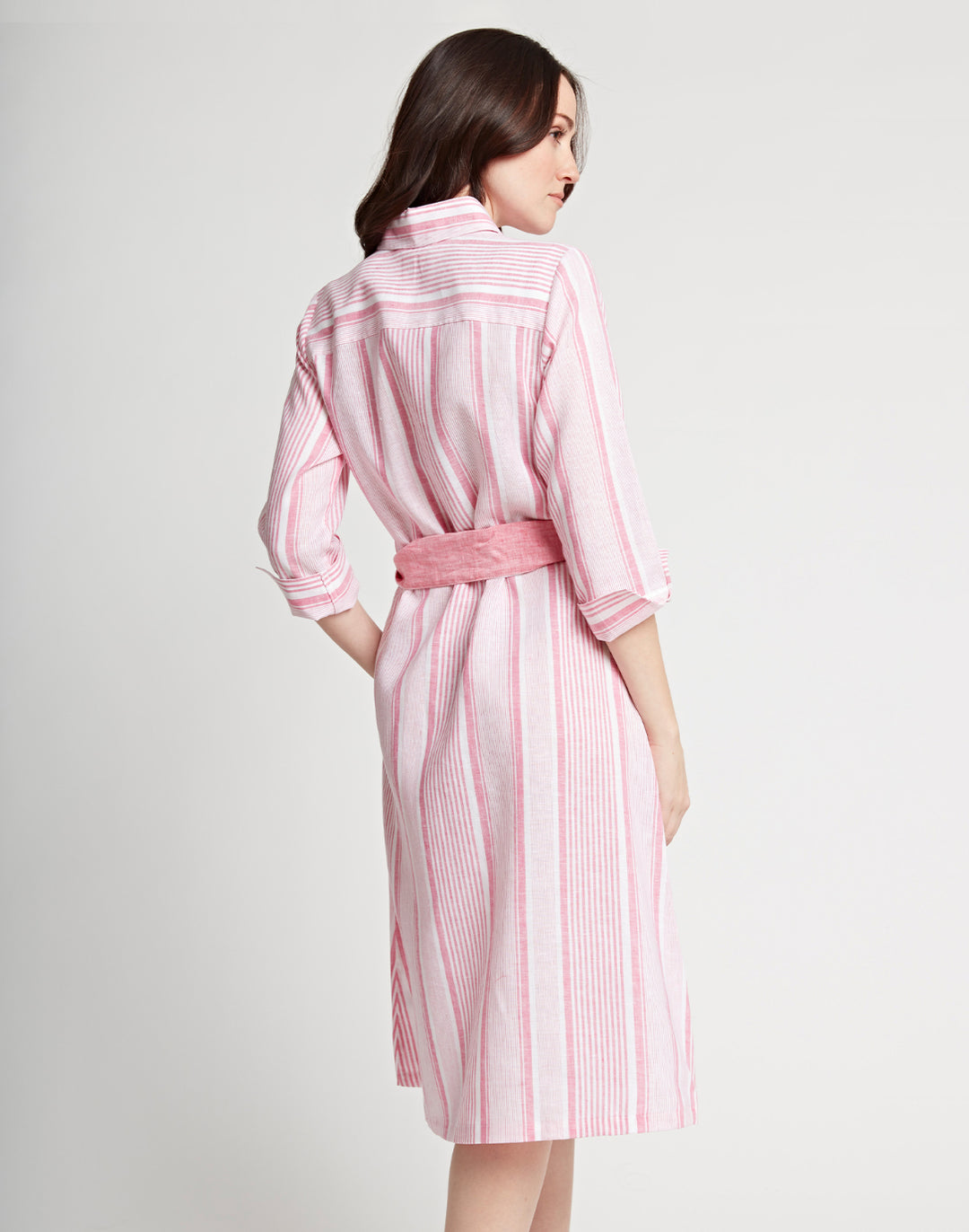 Tamron 3/4 Sleeve Linen Variegated Stripes Dress