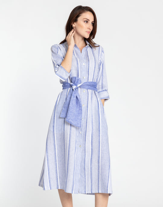 Tamron 3/4 Sleeve Linen Variegated Stripes Dress