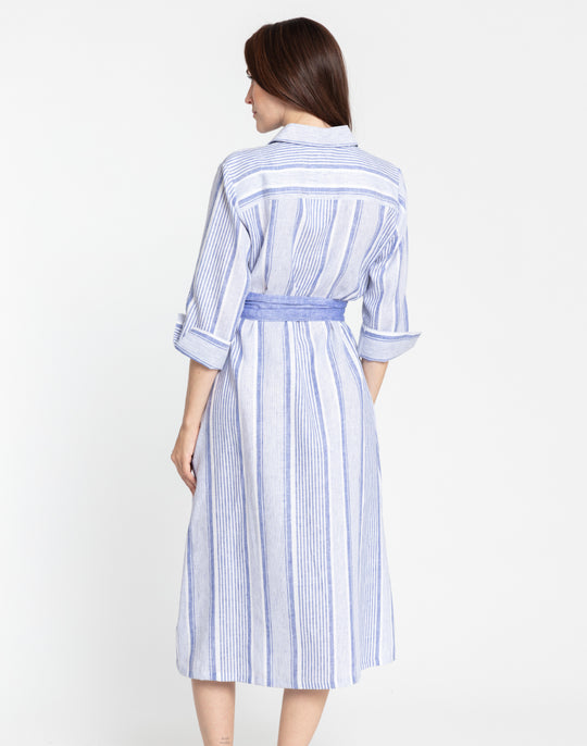 Tamron 3/4 Sleeve Linen Variegated Stripes Dress