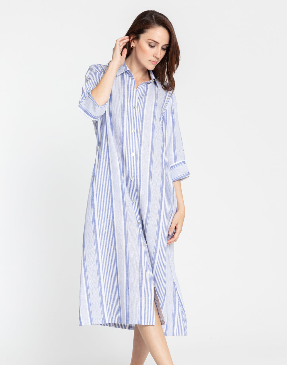 Tamron 3/4 Sleeve Linen Variegated Stripes Dress