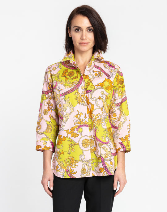 Gemma 3/4 Sleeve Versailles Print Shirt