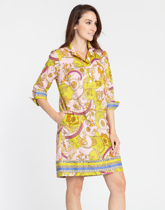 Aileen 3/4 Sleeve Versailles Print Dress