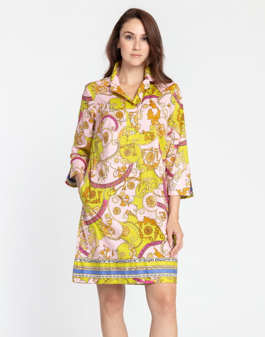 Aileen 3/4 Sleeve Versailles Print Dress