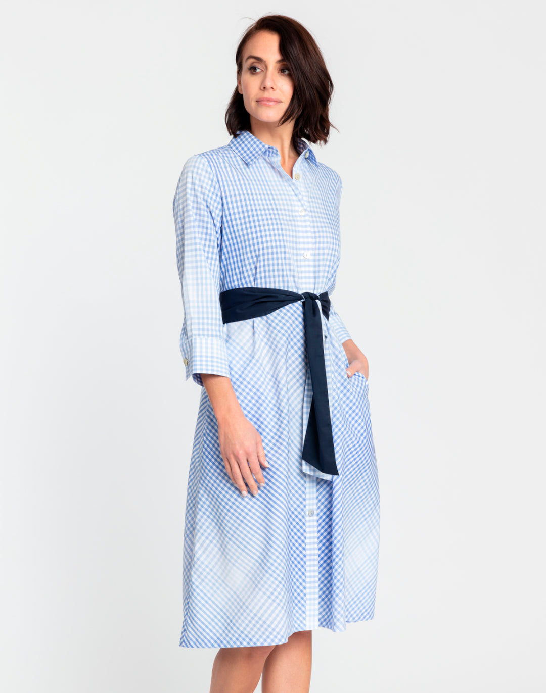 Riley 3/4 Sleeve Ombre Gingham Dress