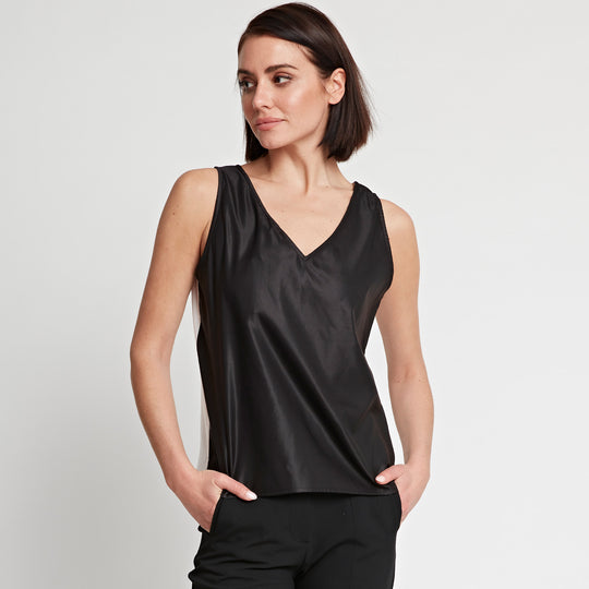 Liza Sleeveless Convertible Neckline Silk Blend Satin Tank