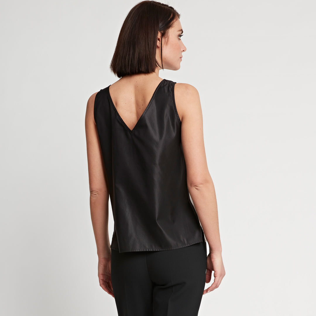 Liza Sleeveless Convertible Neckline Silk Blend Satin Tank