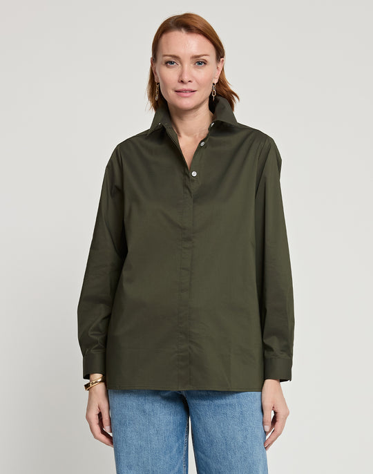 Sara Long Sleeve Pleated Back Cotton Shirt