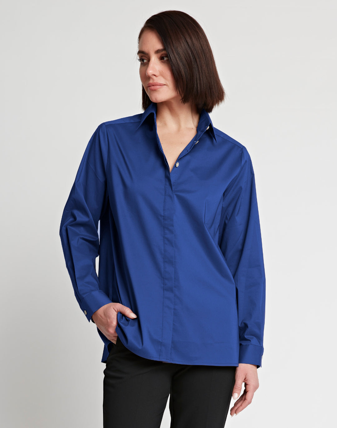 Sara Long Sleeve Pleated Back Cotton Shirt