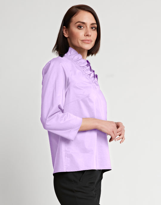 Helena 3/4 Sleeve Ruffle Neck Cotton Top