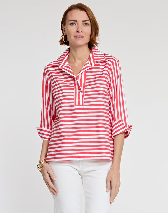 Aileen 3/4 Sleeve Stripe/Gingham White Combo Top