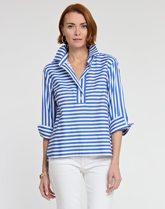 Aileen 3/4 Sleeve Stripe/Gingham White Combo Top