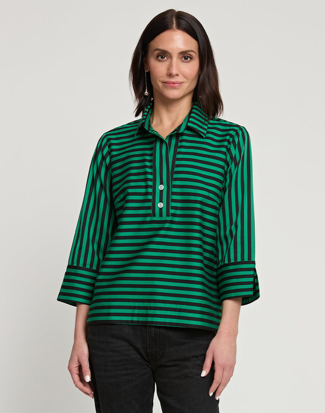 Aileen 3/4 Sleeve Stripe/Gingham Black Combo Top