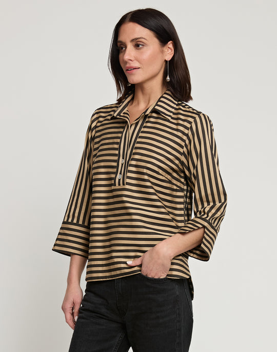 Aileen 3/4 Sleeve Stripe/Gingham Black Combo Top