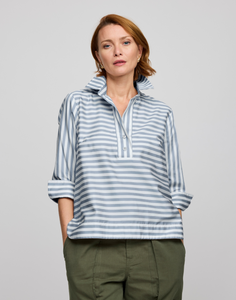 Aileen 3/4 Sleeve Stripe/Gingham White Combo Top