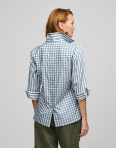 Aileen 3/4 Sleeve Stripe/Gingham White Combo Top