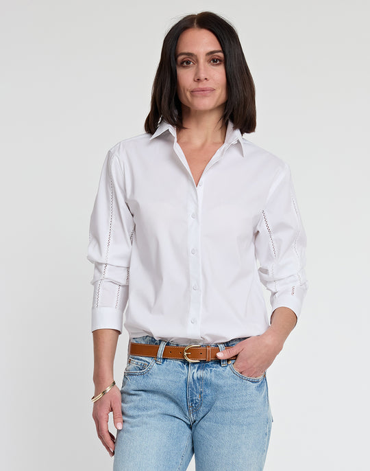 Halsey Long Sleeve Lace Trim Cotton Shirt