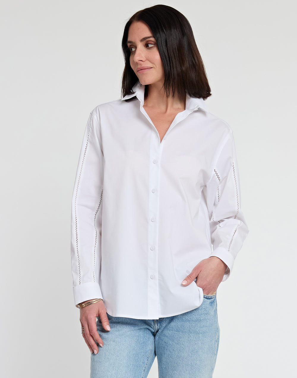 Halsey Long Sleeve Lace Trim Cotton Shirt