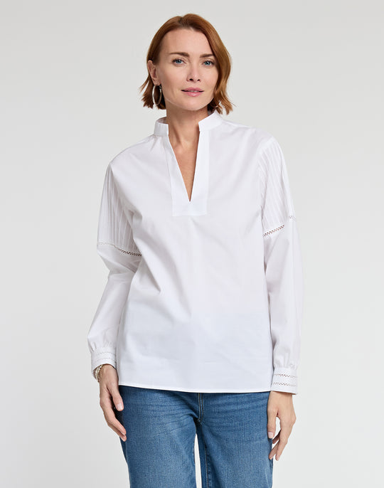 Gabrielle Long Sleeve Pintuck Detail Cotton Top