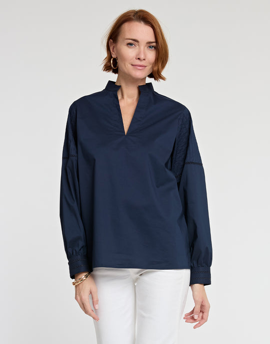 Gabrielle Long Sleeve Pintuck Detail Cotton Top