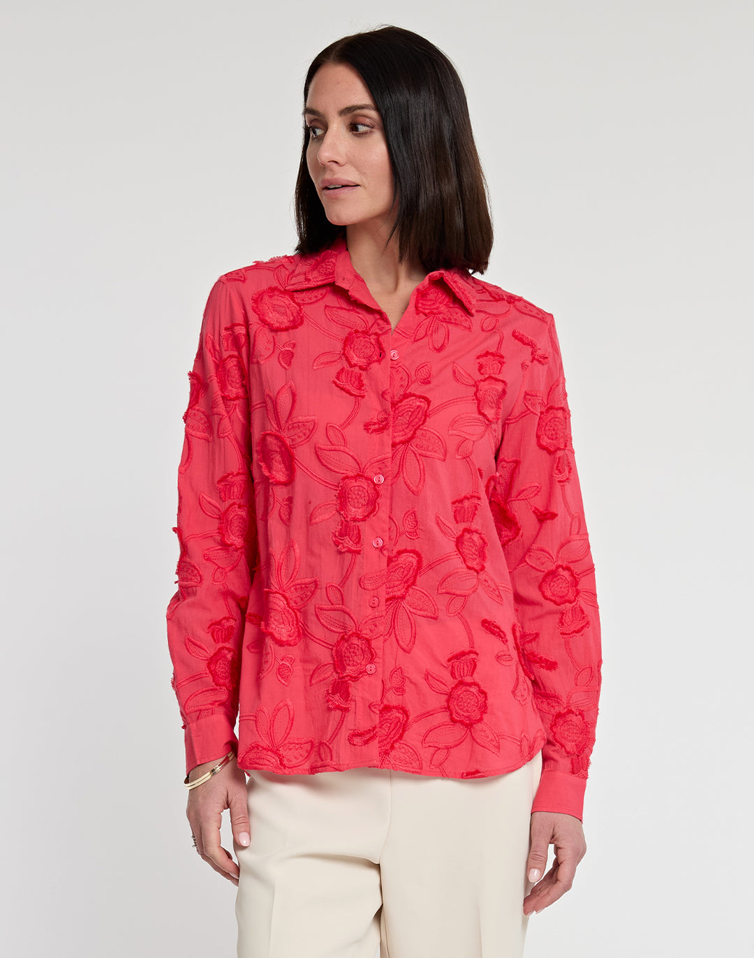 Margot Long Sleeve Floral Applique Shirt