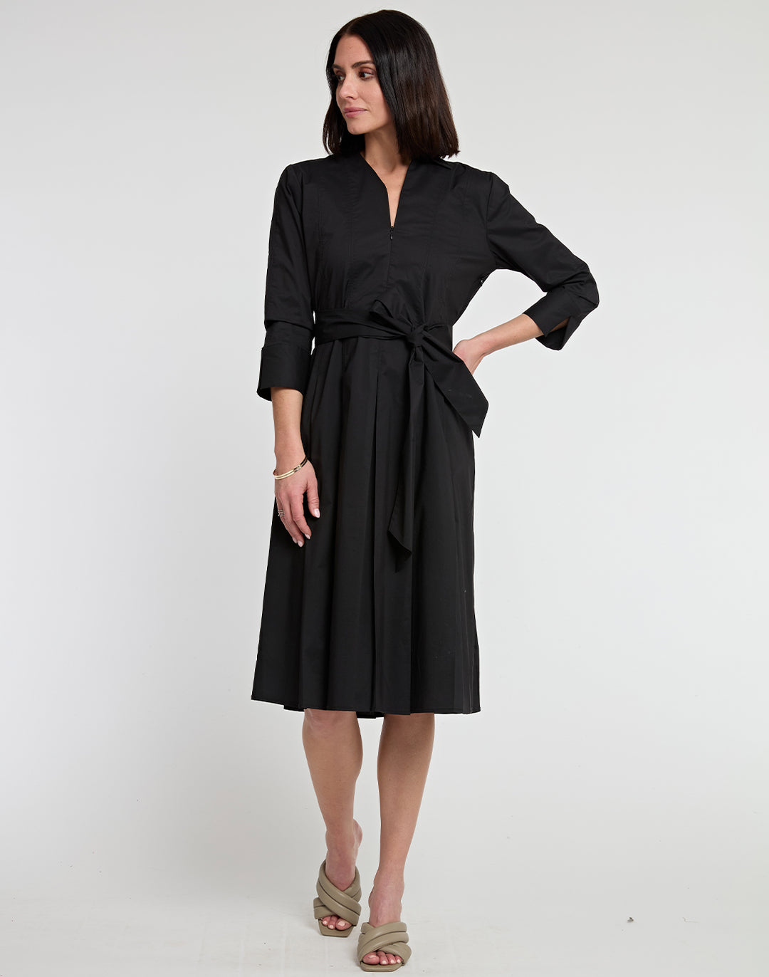 Christiane 3/4 Sleeve Midi Length Pleated Dress