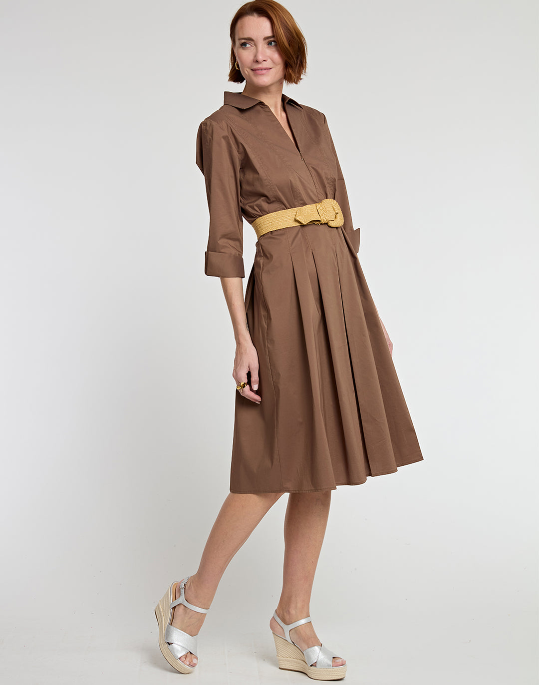 Christiane 3/4 Sleeve Midi Length Pleated Dress