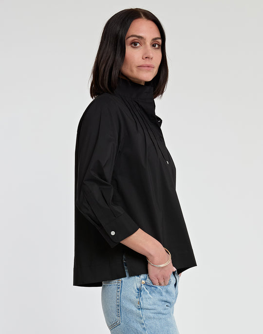 Dora 3/4 Sleeve Cotton Pleated Shirt