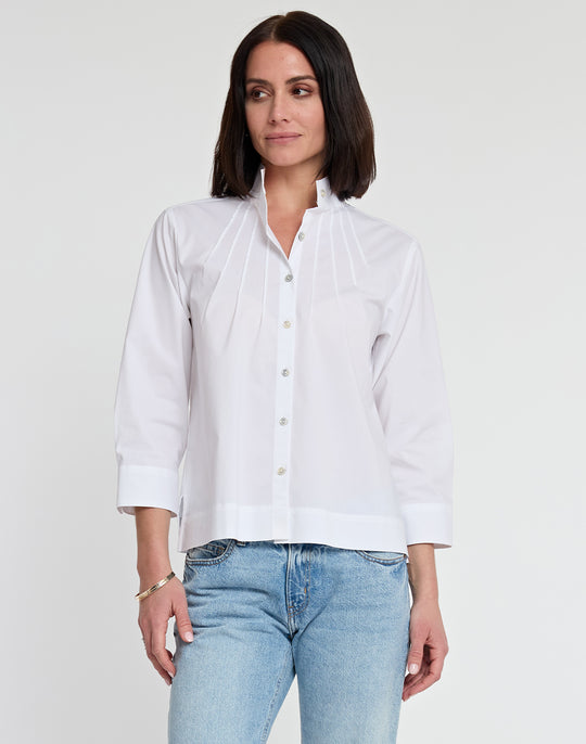 Dora 3/4 Sleeve Cotton Pleated Shirt