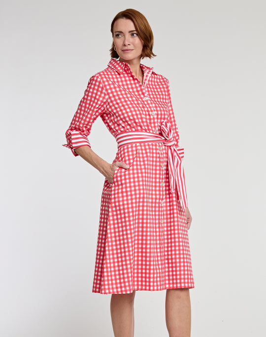 Tamron 3/4 Sleeve Stripe/Gingham Combo Dress