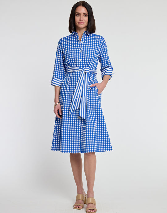 Tamron 3/4 Sleeve Stripe/Gingham Combo Dress