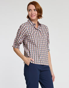 Monique Elbow Sleeve Lattice Print Top