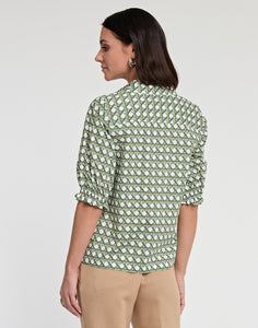 Monique Elbow Sleeve Lattice Print Top