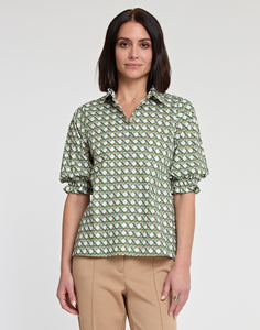 Monique Elbow Sleeve Lattice Print Top