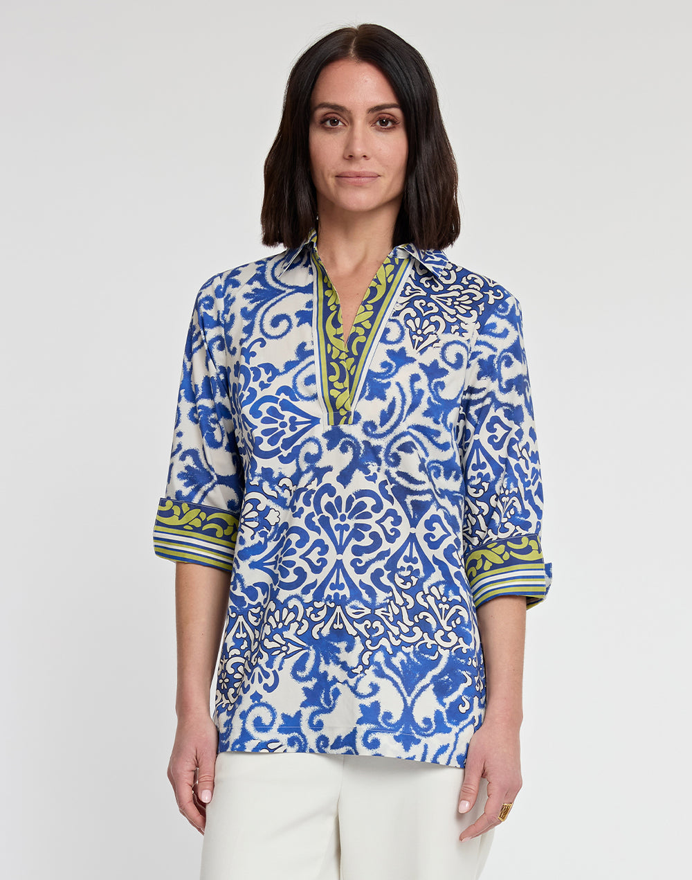 Vicky 3/4 Sleeve Ceramic Tile Print Top