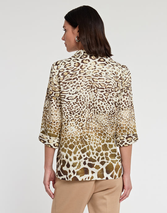 Charlie 3/4 Sleeve Luxe Linen Engineered Animal Print Top