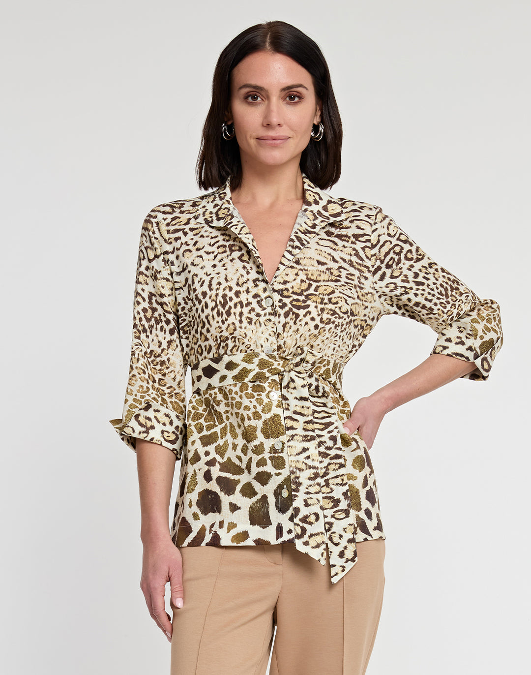 Charlie 3/4 Sleeve Luxe Linen Engineered Animal Print Top