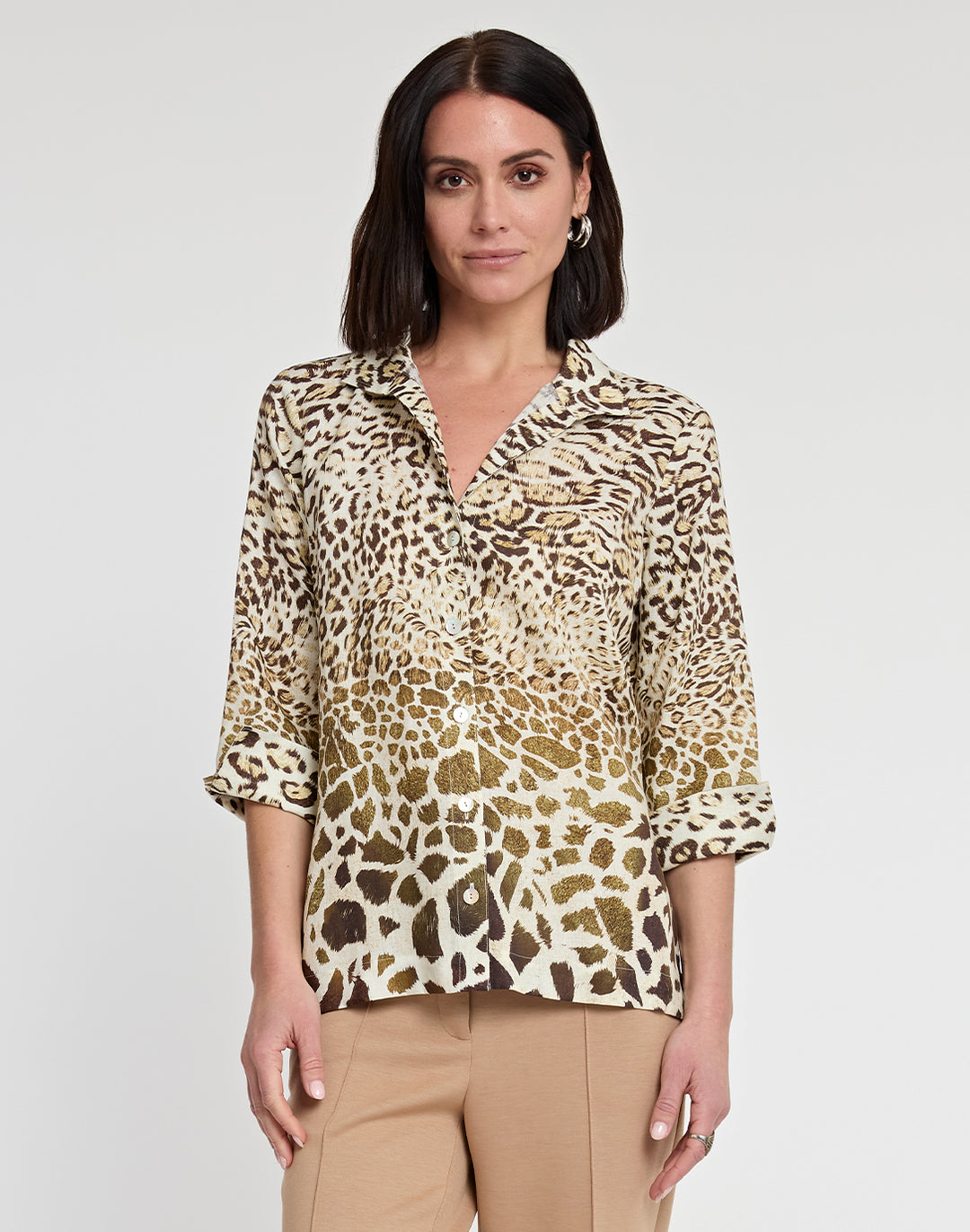 Charlie 3/4 Sleeve Luxe Linen Engineered Animal Print Top