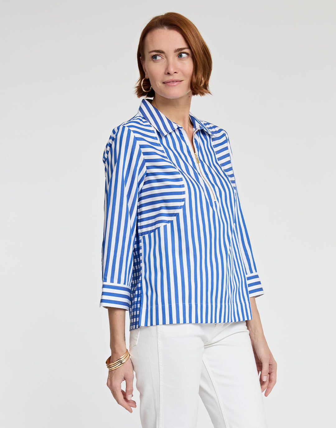 Alexis 3/4 Sleeve Stripe/Gingham Combo Top