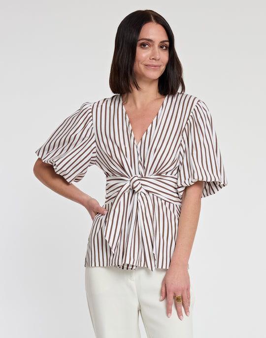 Paulina Elbow Sleeve Knit Stripe Top