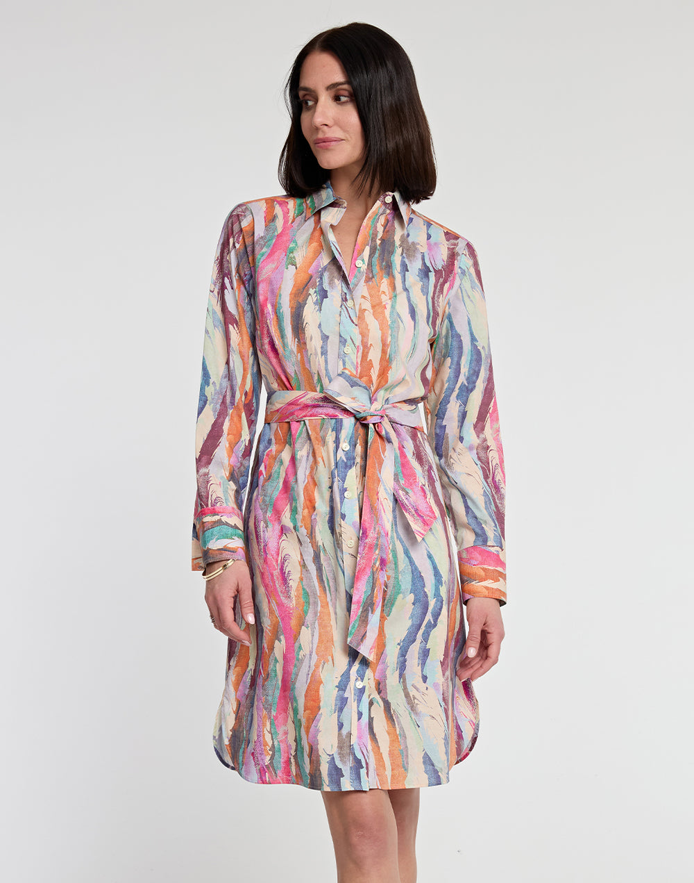 Kathleen Long Sleeve Brushstroke Print Dress