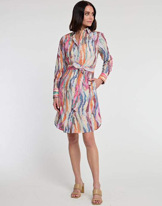 Kathleen Long Sleeve Brushstroke Print Dress