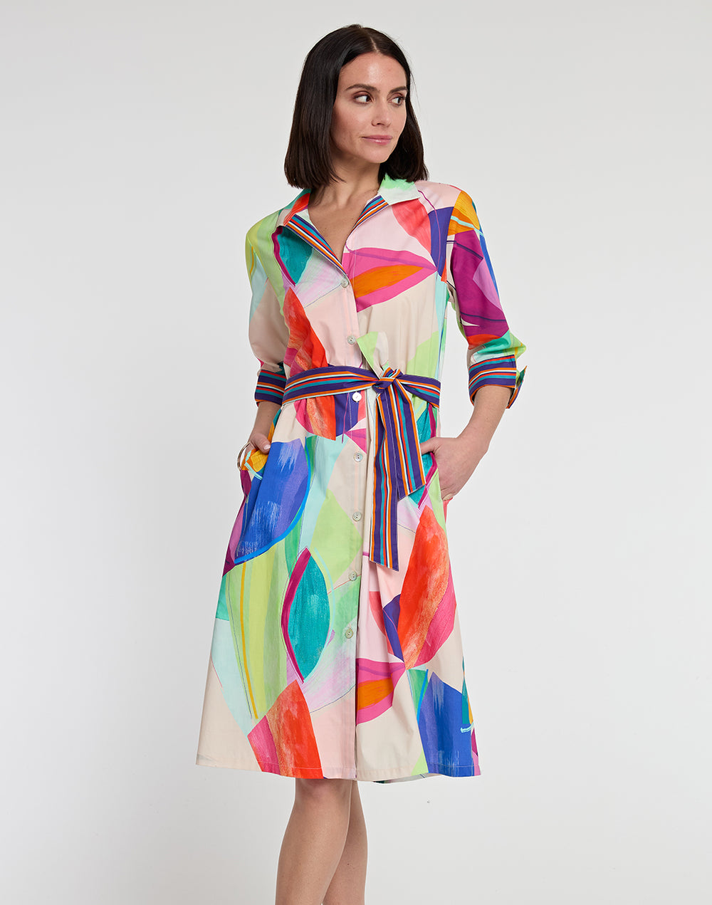 Charlie 3/4 Sleeve Abstract Leaf Print Dress