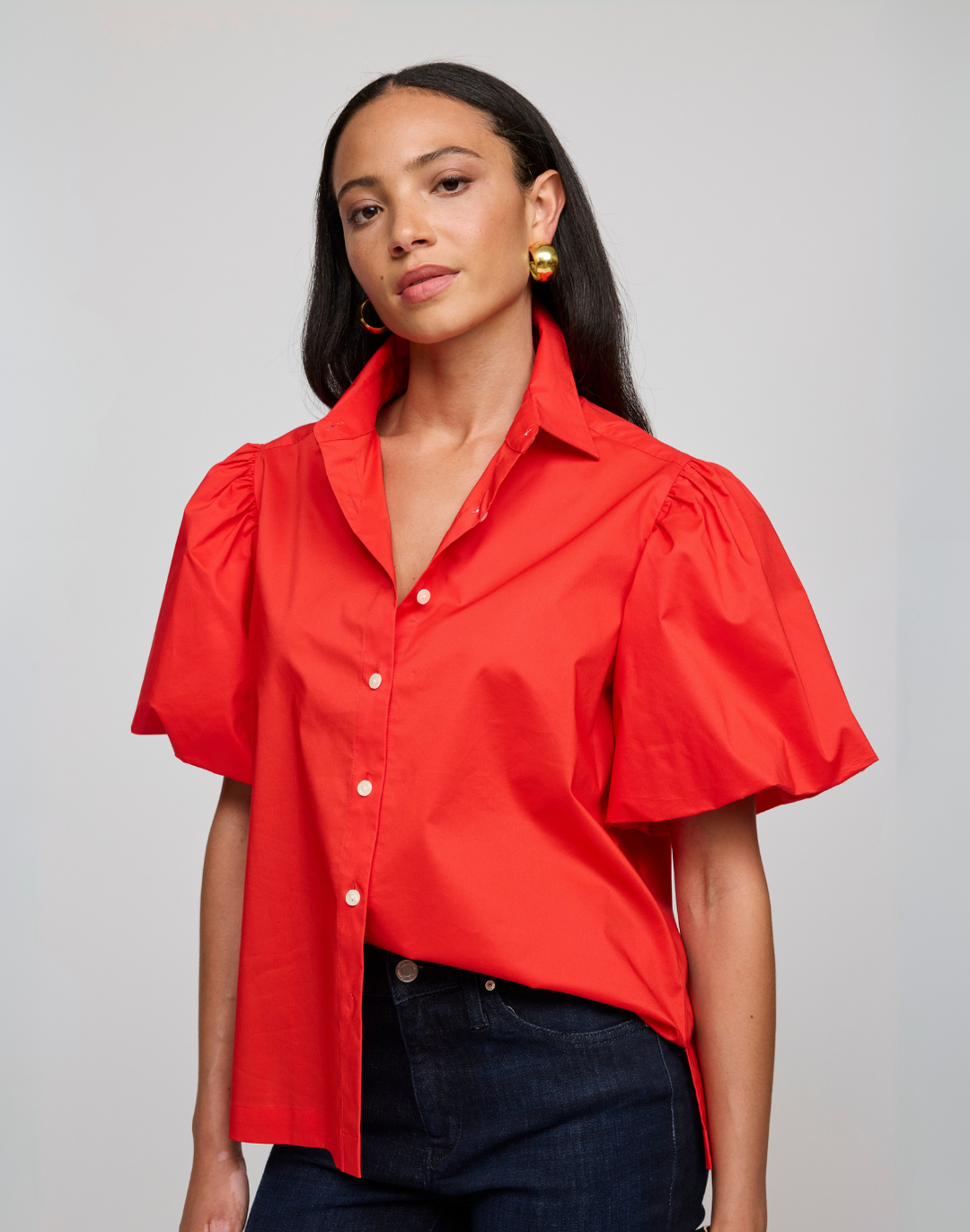 Angelina Elbow Sleeve Cotton Shirt