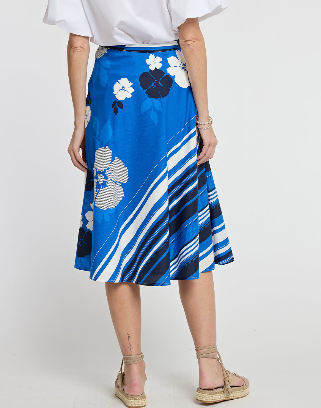 Gloria Engineered Floral Stripe Print Bias Skirt